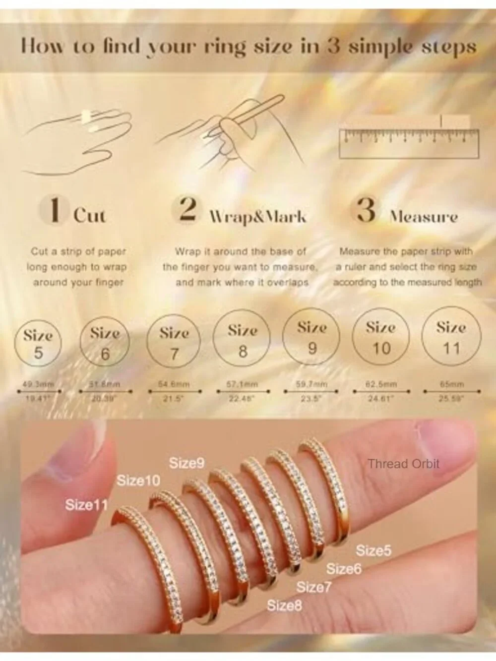 14K Gold Plated Stackable Rings Set - Non Tarnish Dainty CZ Wedding Bands